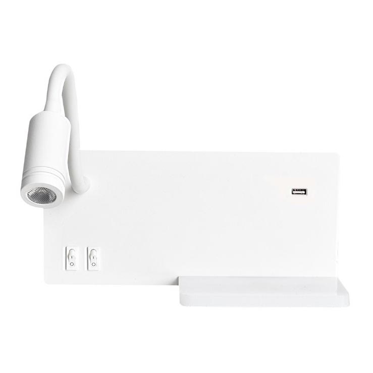 LED Väggbelysning Hylla 1xLED/4W+1xLED/5W+1xLED/2W/230V + USB-uttag vit