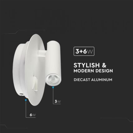 LED väggbelysning LED/3W/230V + LED/6W/230V 3000K vit
