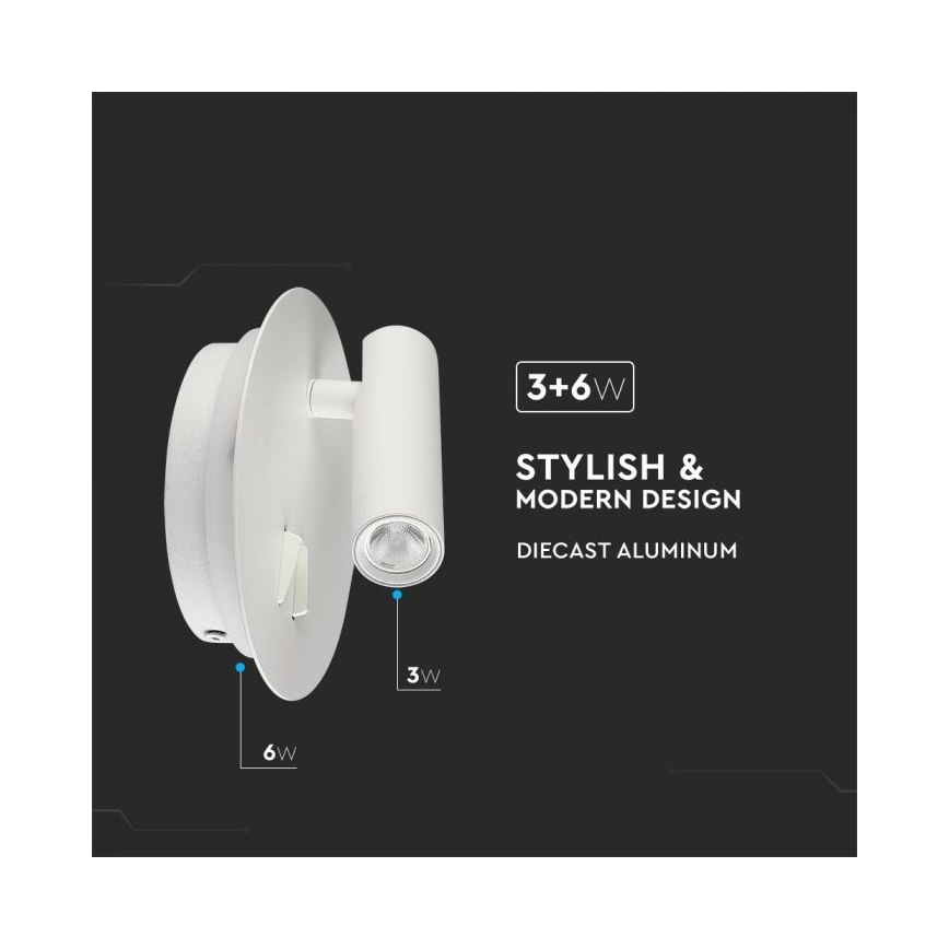 LED väggbelysning LED/3W/230V + LED/6W/230V 3000K vit
