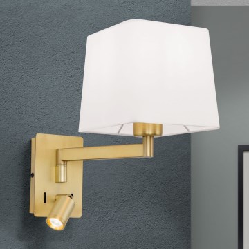 LED vägglampa CARLTON 1xE27/40W/230V + LED/3W vit/guld