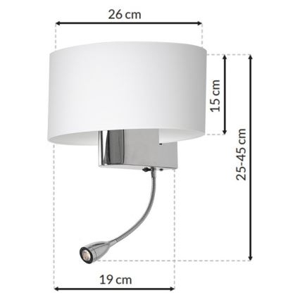LED vägglampa CASINO 1xE27/60W/230V + LED/1W/230V vit