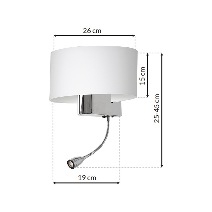 LED vägglampa CASINO 1xE27/60W/230V + LED/1W/230V vit