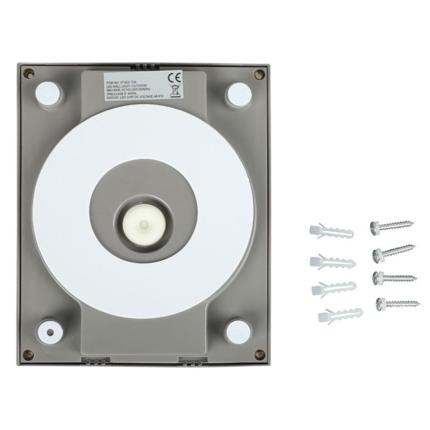 LED vägglampa för utomhusbruk LED/12W/230V 4000K IP65 grå