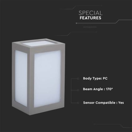 LED vägglampa för utomhusbruk LED/12W/230V 4000K IP65 grå