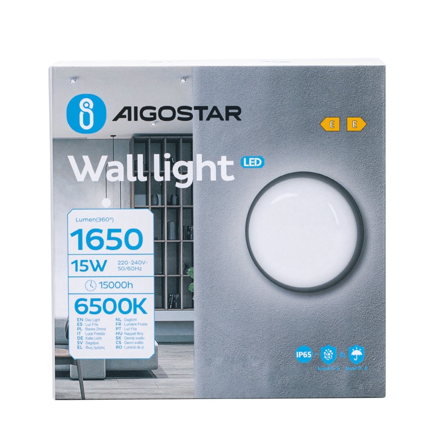 LED vägglampa för utomhusbruk LED/15W/230V 6500K diameter 15,5 cm svart IP65