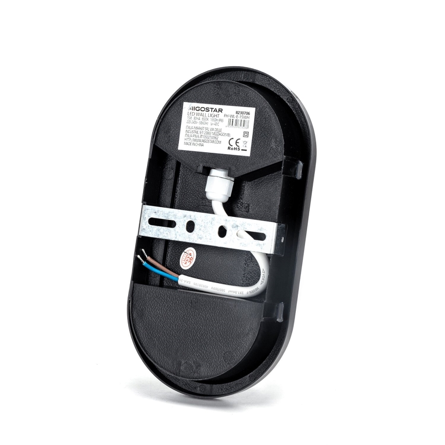LED vägglampa för utomhusbruk LED/15W/230V 6500K svart IP65