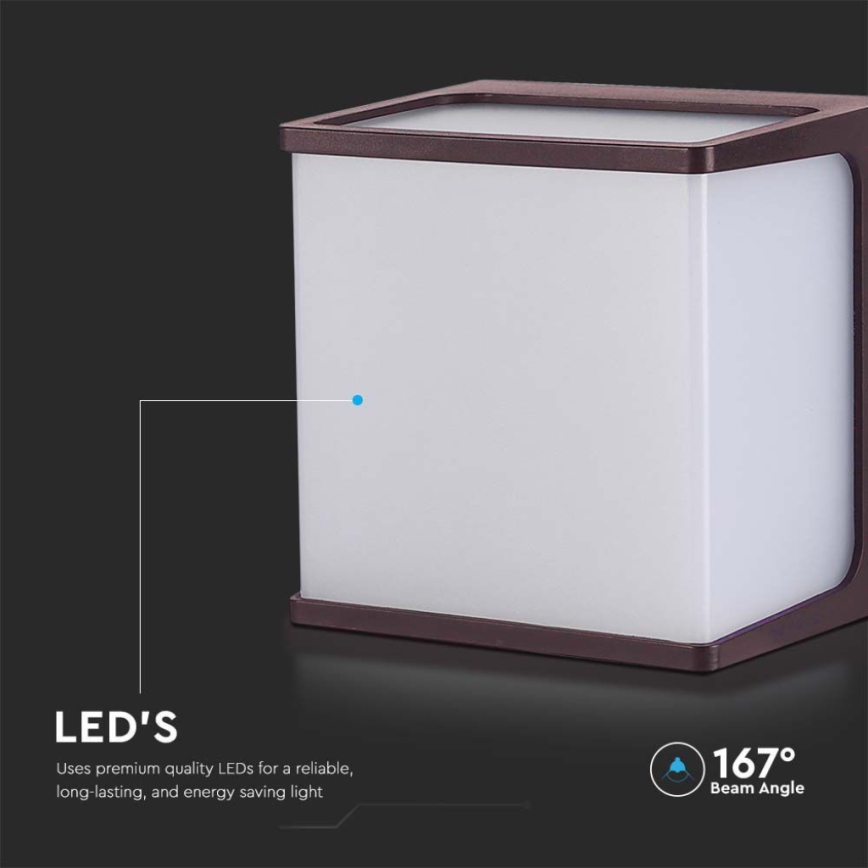 LED vägglampa för utomhusbruk LED/8W/230V IP65 3000K brun