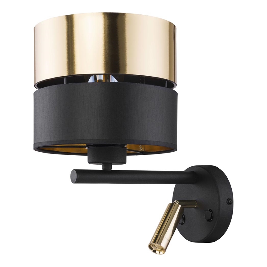 LED vägglampa HILTON 1xE27/15W/230V + LED/3W/230V mässing /svart