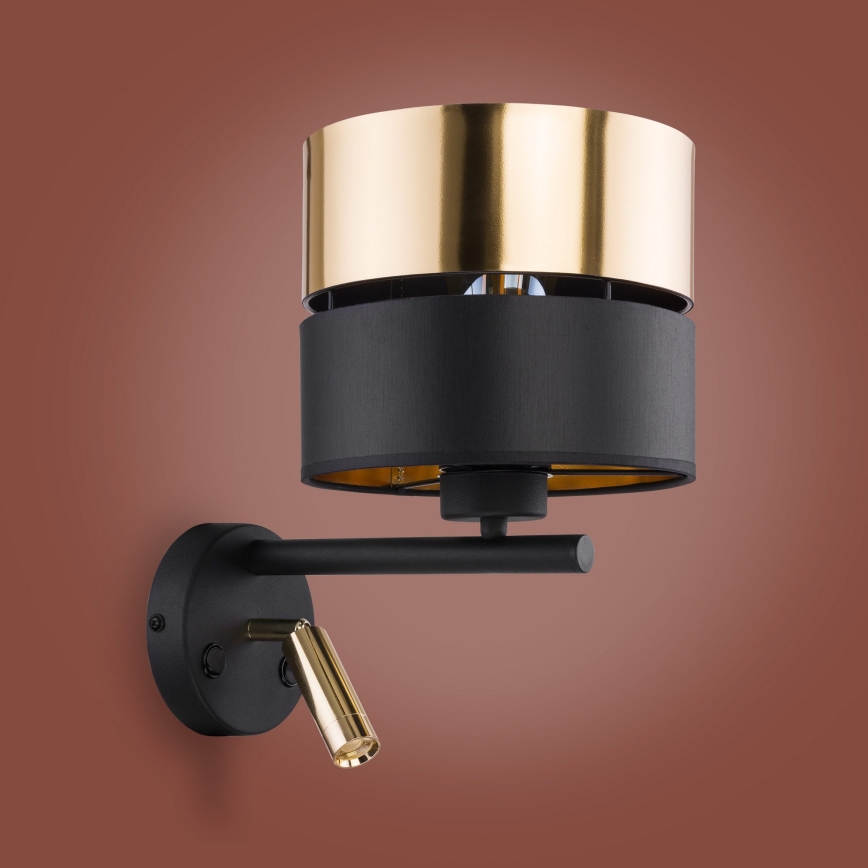 LED vägglampa HILTON 1xE27/15W/230V + LED/3W/230V mässing /svart