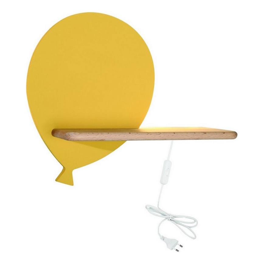 LED vägglampa med hylla för barn BALLOON LED/4W/230V gul/trä