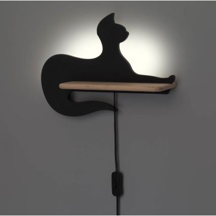 LED vägglampa med hylla för barn BLACK CAT LED/5W/230V
