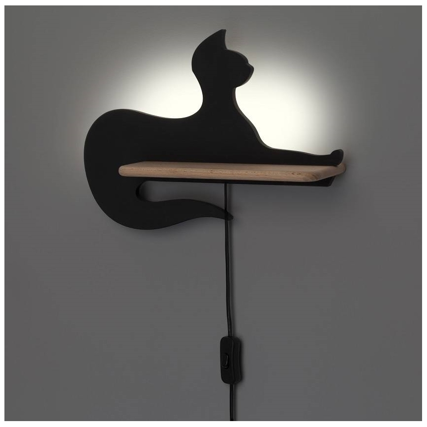 LED vägglampa med hylla för barn BLACK CAT LED/5W/230V