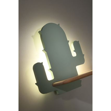 LED vägglampa med hylla för barn CACTUS LED/4W/230V grön/trä