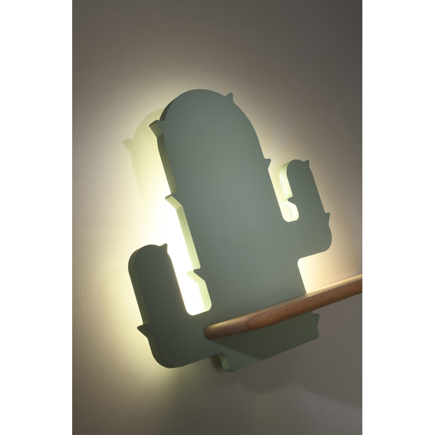LED vägglampa med hylla för barn CACTUS LED/4W/230V grön/trä