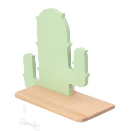 LED vägglampa med hylla för barn CACTUS LED/4W/230V grön/trä