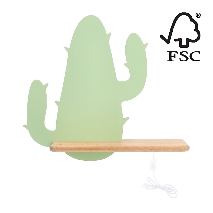 LED vägglampa med hylla för barn CACTUS LED/4W/230V grön/trä
