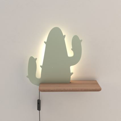 LED vägglampa med hylla för barn CACTUS LED/4W/230V grön/trä