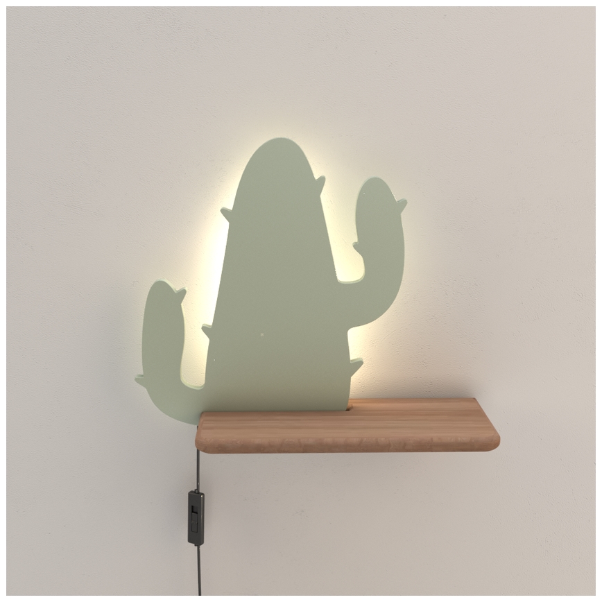 LED vägglampa med hylla för barn CACTUS LED/4W/230V grön/trä