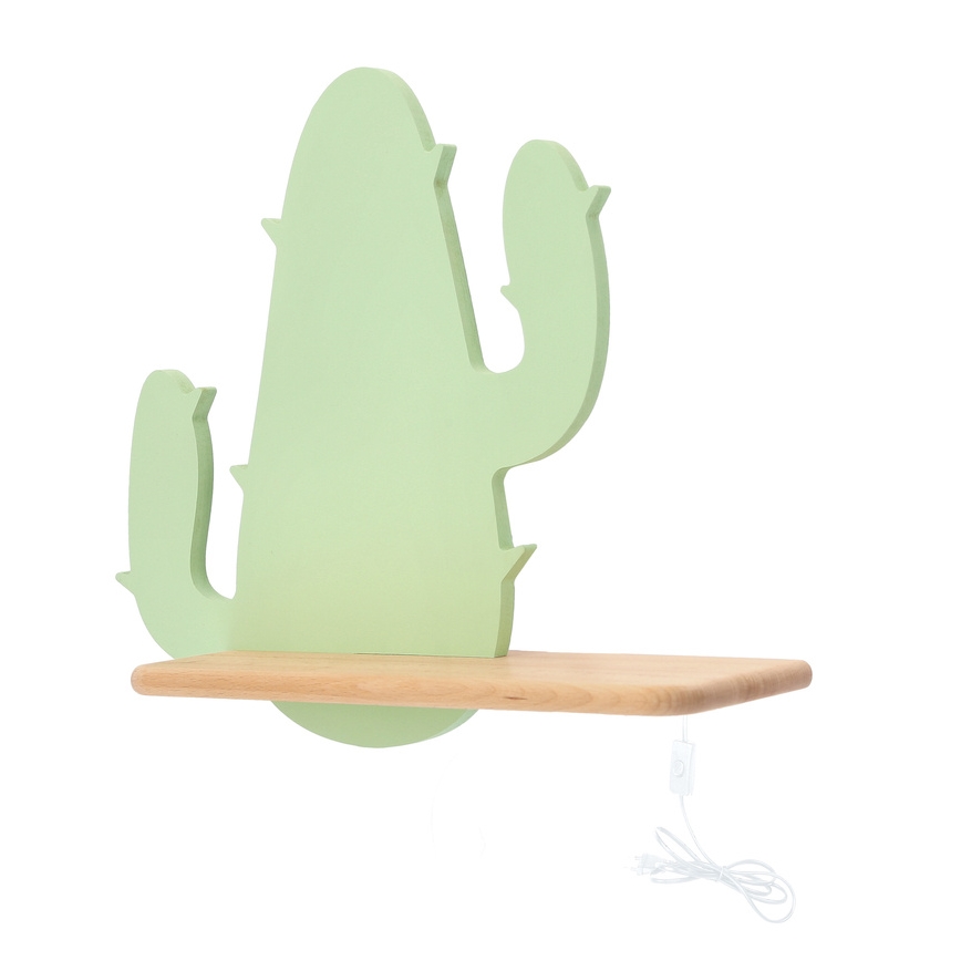 LED vägglampa med hylla för barn CACTUS LED/4W/230V grön/trä