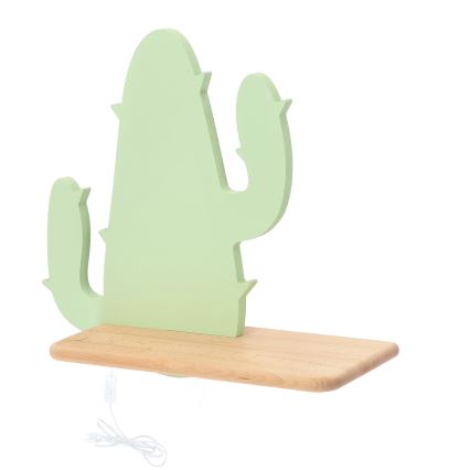 LED vägglampa med hylla för barn CACTUS LED/4W/230V grön/trä