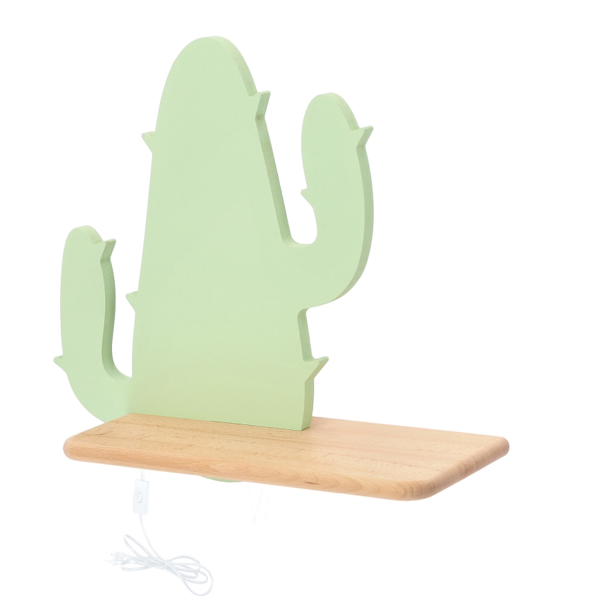 LED vägglampa med hylla för barn CACTUS LED/4W/230V grön/trä