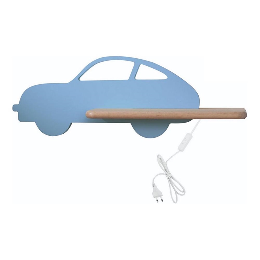 LED vägglampa med hylla för barn CAR LED/5W/230V blå/trä
