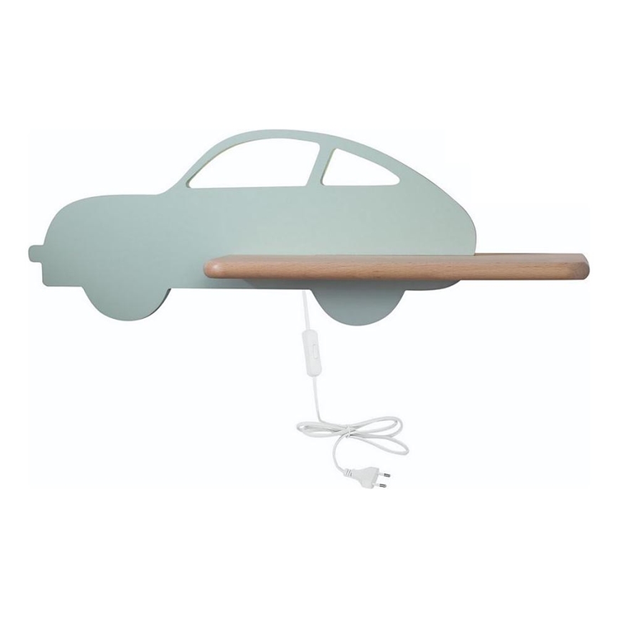 LED vägglampa med hylla för barn CAR LED/5W/230V grön/trä