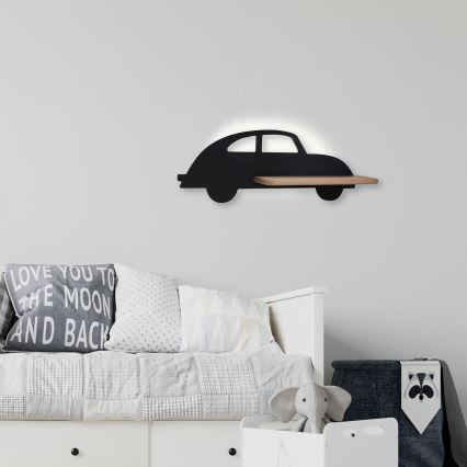 LED vägglampa med hylla för barn CAR LED/5W/230V svart/trä