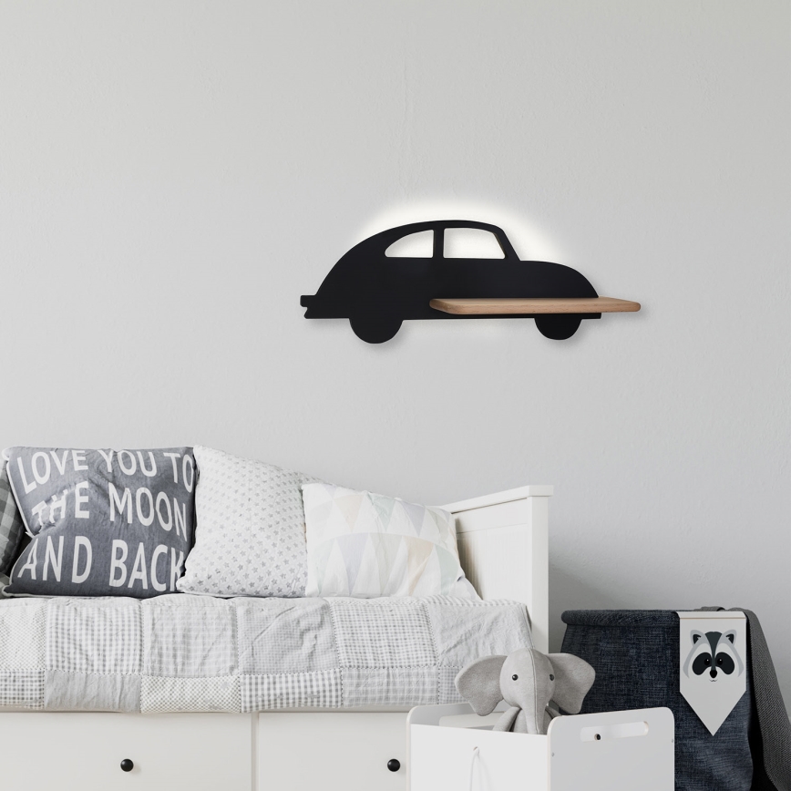 LED vägglampa med hylla för barn CAR LED/5W/230V svart/trä