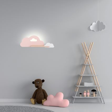 LED vägglampa med hylla för barn CLOUD LED/5W/230V rosa/vit