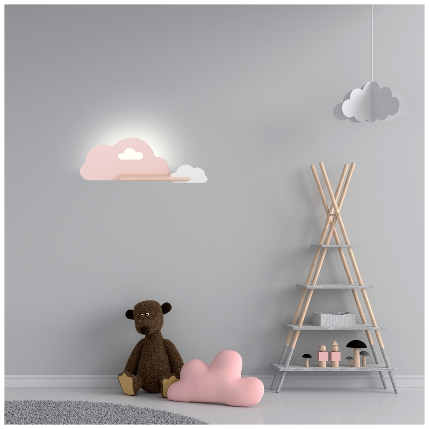 LED vägglampa med hylla för barn CLOUD LED/5W/230V rosa/vit