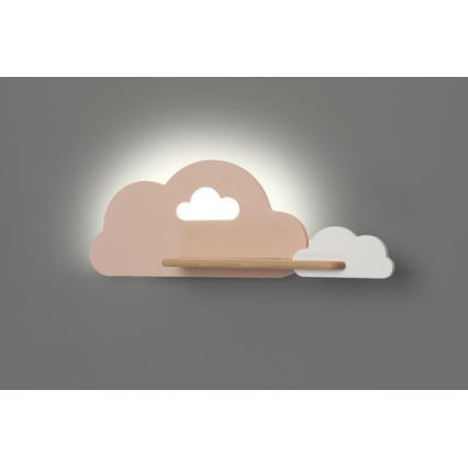 LED vägglampa med hylla för barn CLOUD LED/5W/230V rosa/vit