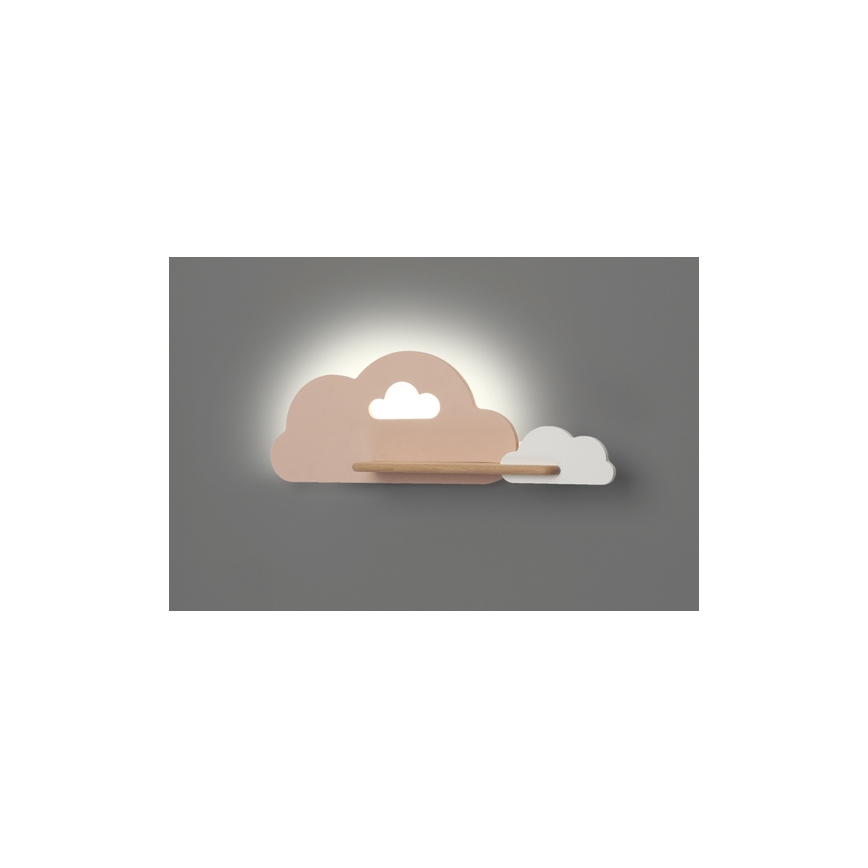 LED vägglampa med hylla för barn CLOUD LED/5W/230V rosa/vit
