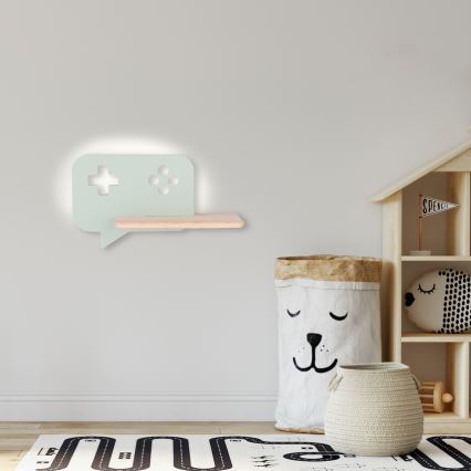 LED vägglampa med hylla för barn CONSOLE LED/5W/230V grön