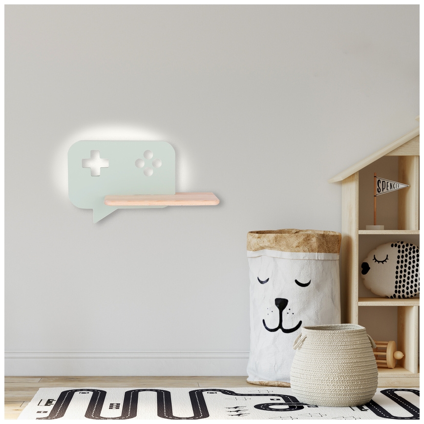 LED vägglampa med hylla för barn CONSOLE LED/5W/230V grön
