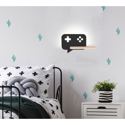 LED vägglampa med hylla för barn CONSOLE LED/5W/230V svart