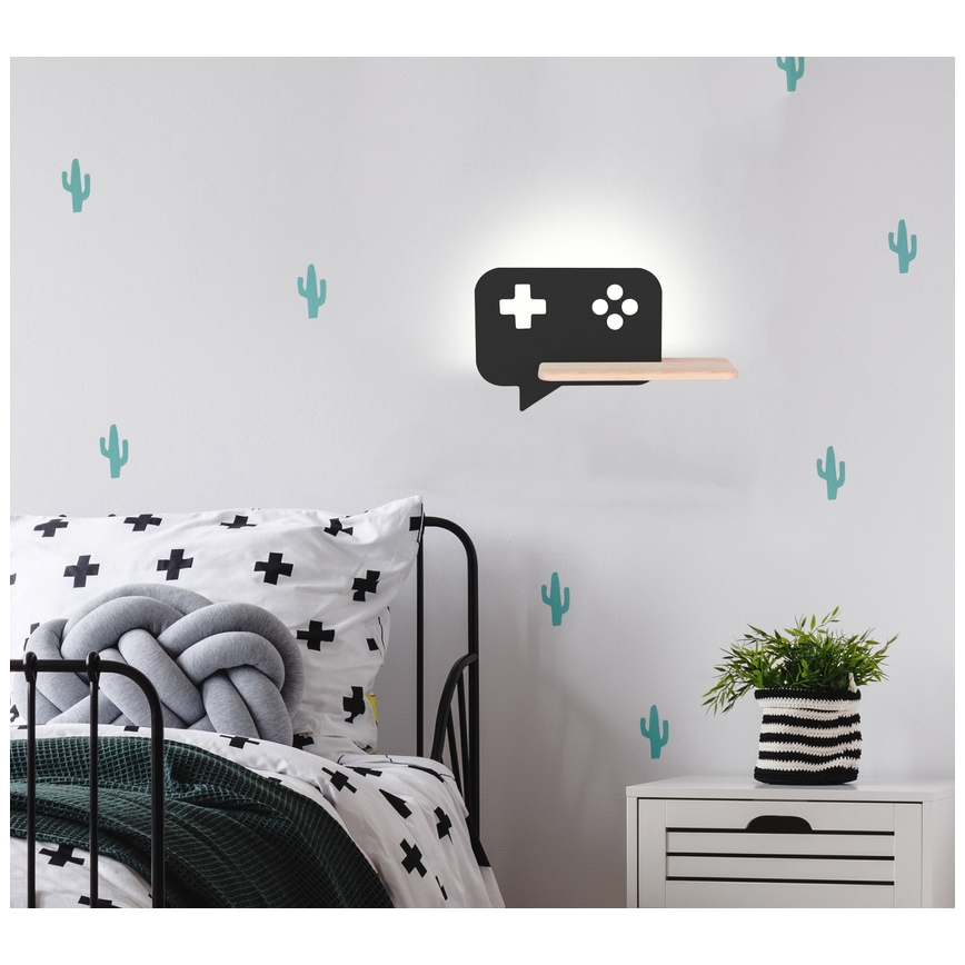 LED vägglampa med hylla för barn CONSOLE LED/5W/230V svart