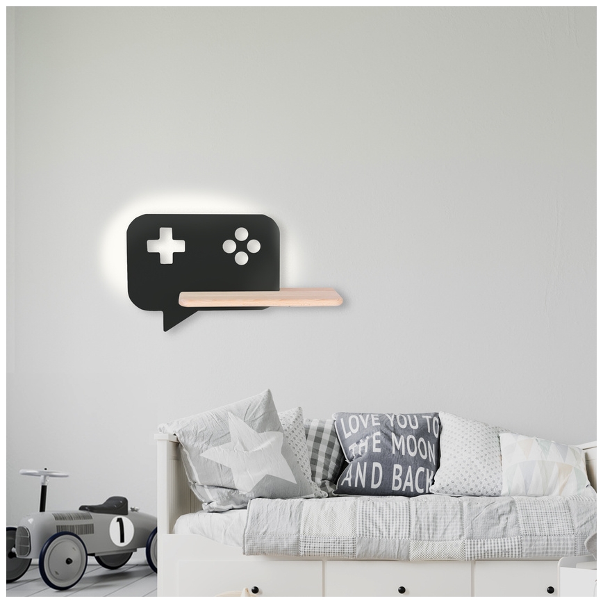 LED vägglampa med hylla för barn CONSOLE LED/5W/230V svart