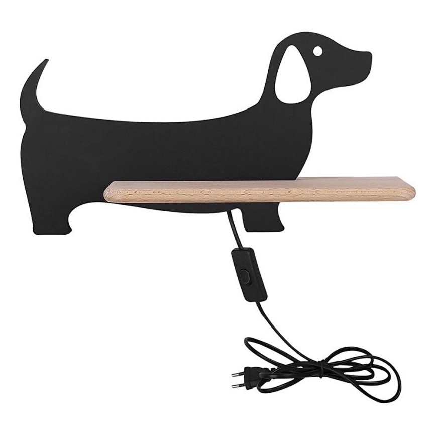 LED vägglampa med hylla för barn DOG LED/5W/230V svart/trä