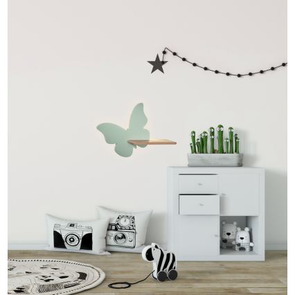 LED vägglampa med hylla för barn FJÄRIL LED/5W/230V grön/trä