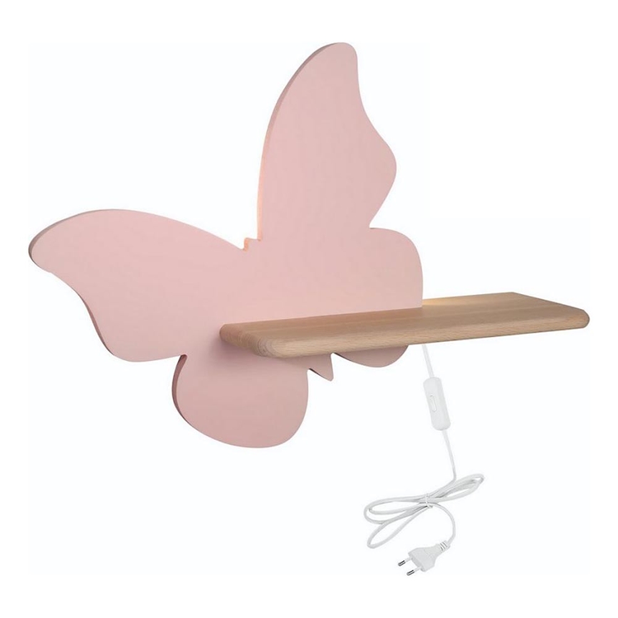 LED vägglampa med hylla för barn FJÄRIL LED/5W/230V rosa/trä
