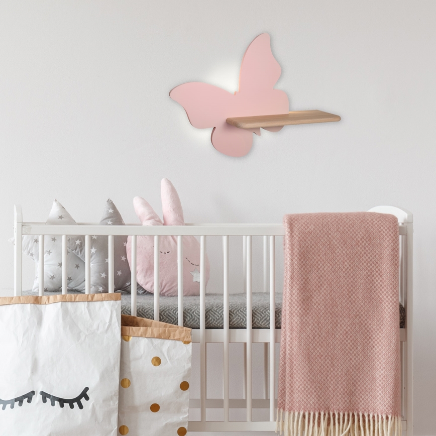 LED vägglampa med hylla för barn FJÄRIL LED/5W/230V rosa/trä