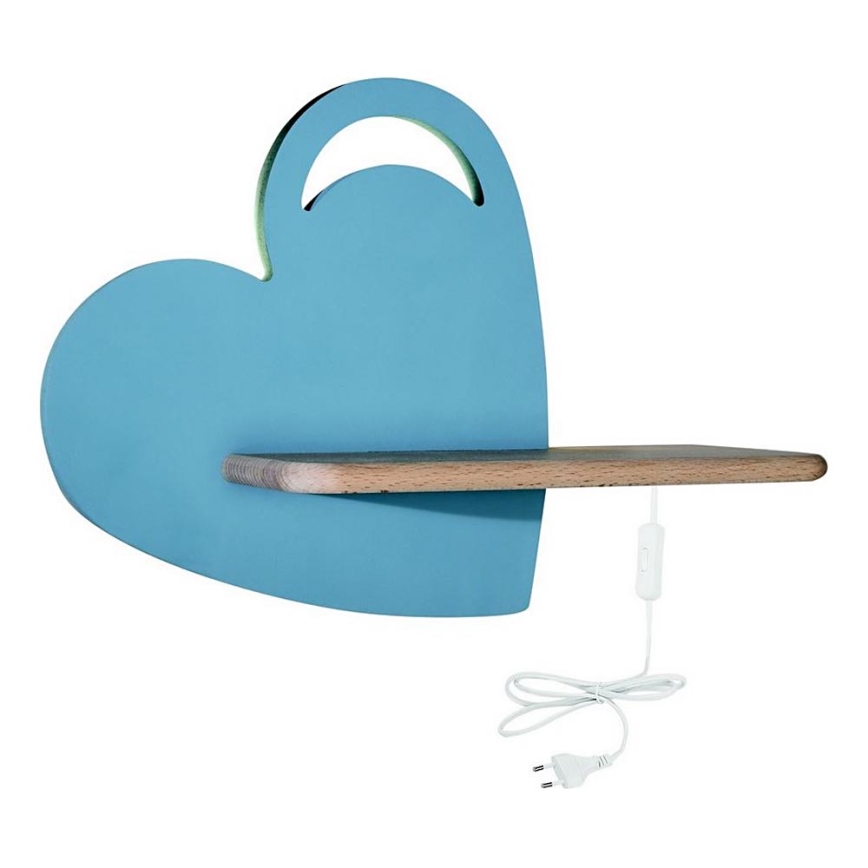 LED vägglampa med hylla för barn HEART LED/5W/230V blå/trä