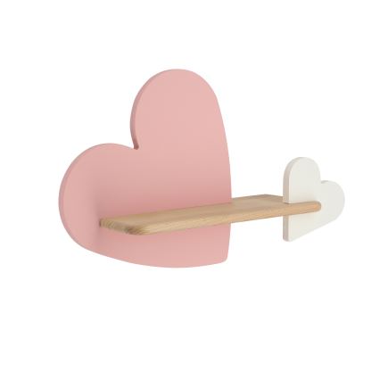 LED vägglampa med hylla för barn HEART LED/5W/230V rosa/vit/trä