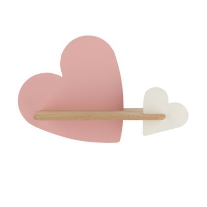 LED vägglampa med hylla för barn HEART LED/5W/230V rosa/vit/trä