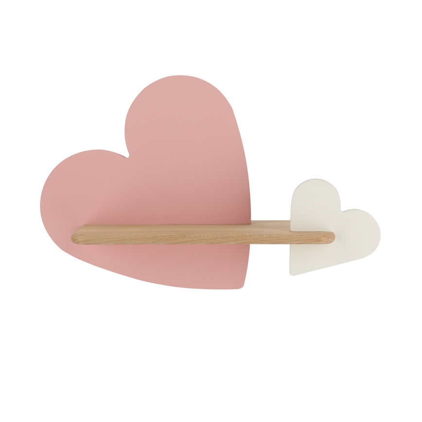 LED vägglampa med hylla för barn HEART LED/5W/230V rosa/vit/trä