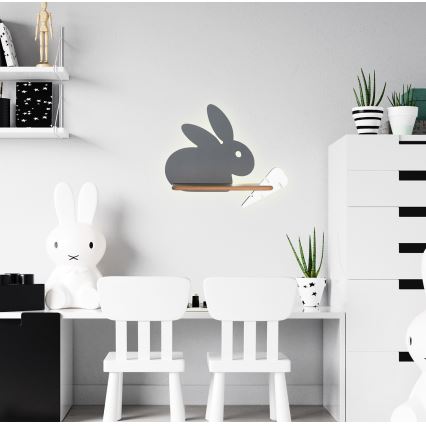 LED vägglampa med hylla för barn RABBIT LED/4W/230V grå/vit/trä