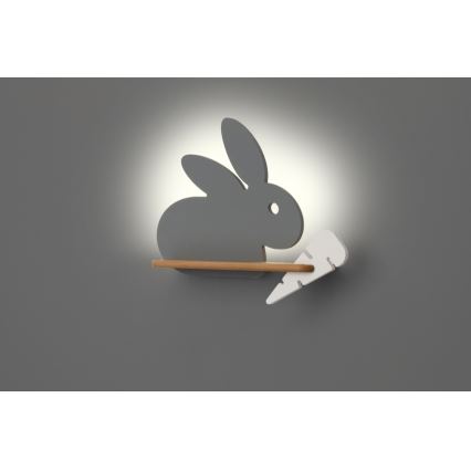 LED vägglampa med hylla för barn RABBIT LED/4W/230V grå/vit/trä