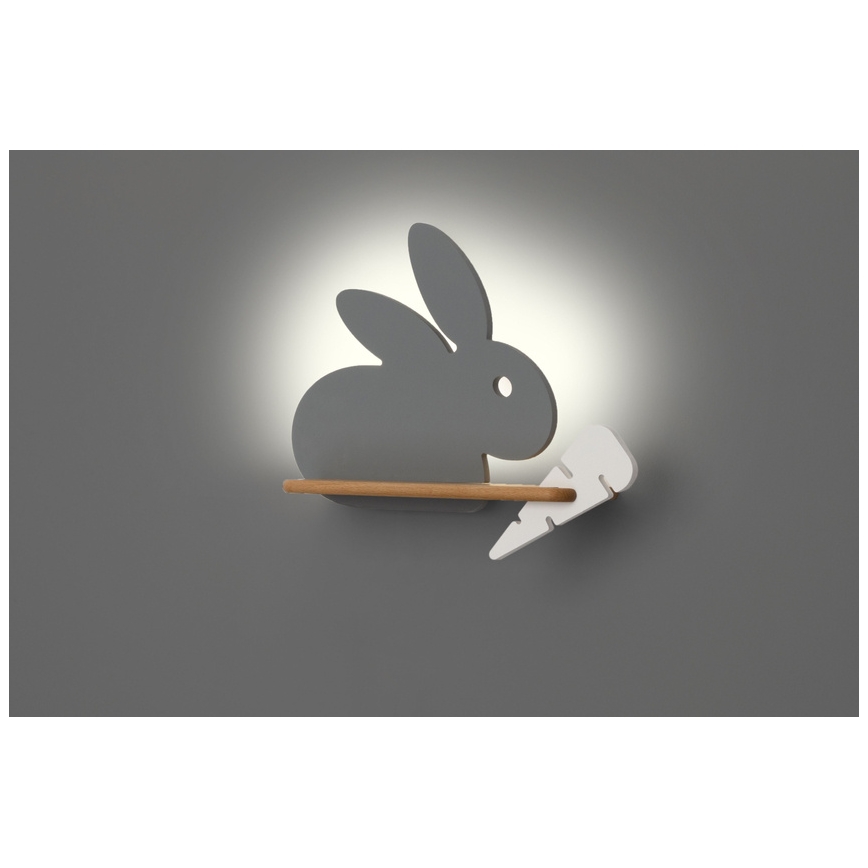 LED vägglampa med hylla för barn RABBIT LED/4W/230V grå/vit/trä