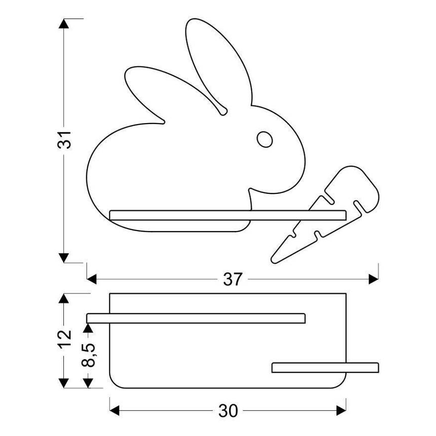 LED vägglampa med hylla för barn RABBIT LED/4W/230V grå/vit/trä